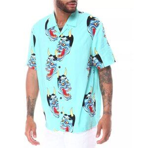 ED HARDY Oni Mask Devil Face Camp Shirt Button Down Short Sleeve Shirt